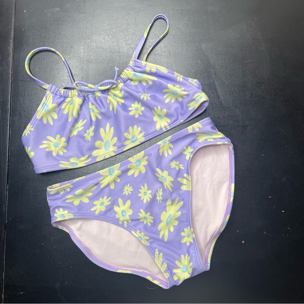 Art Class Purple and Yellow Floral Kids Bikini